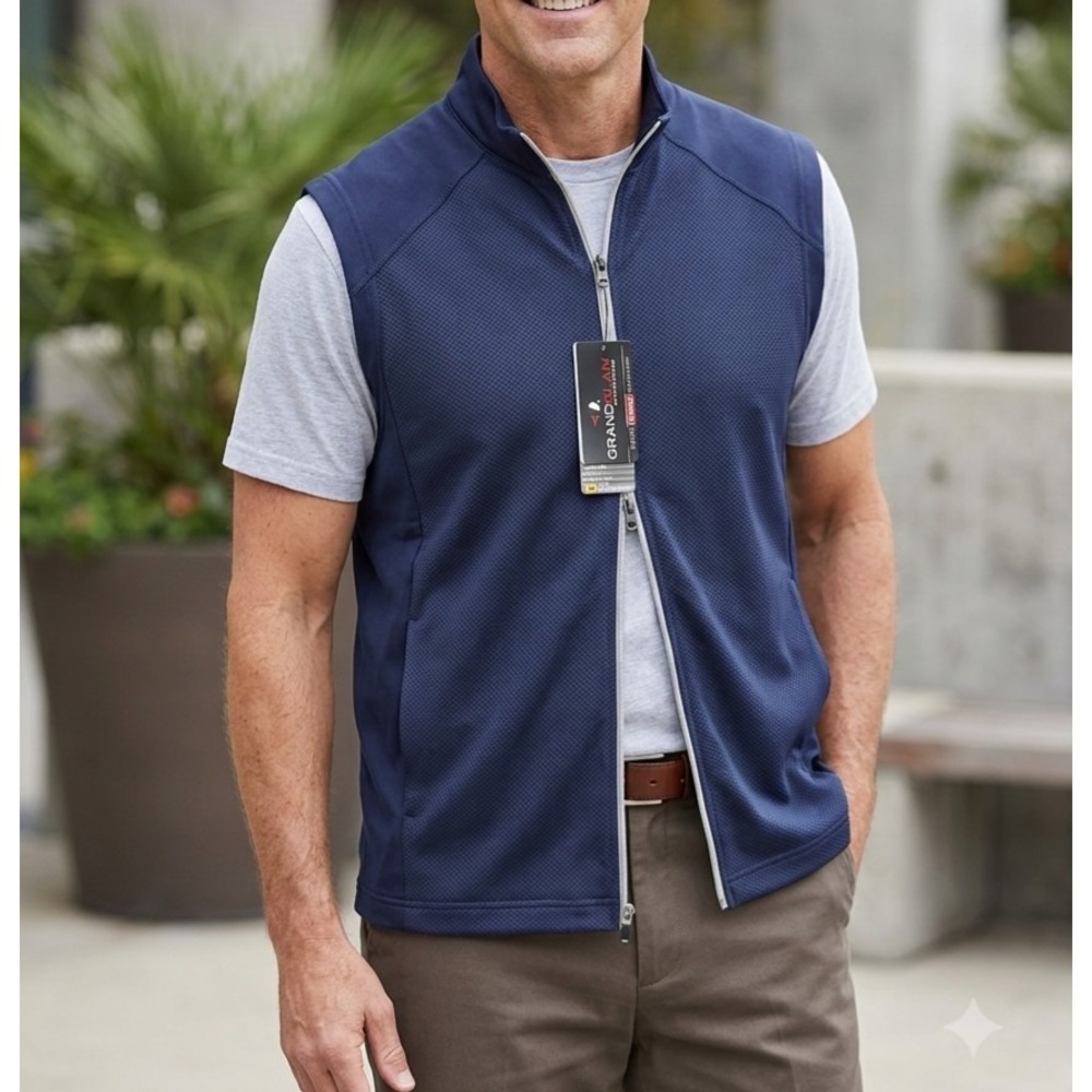 Grand slam Performance Full Zip Up Golf Vest 2 Tone BlueMens Soft Warm Layer SzM